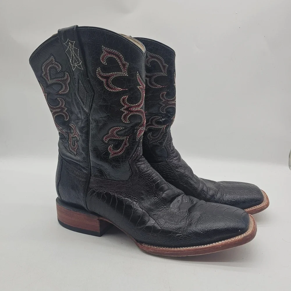 JB Dillon Reserve Men's Cherry Black Ostrich Leg Square Toe Size 11D JBR1009D